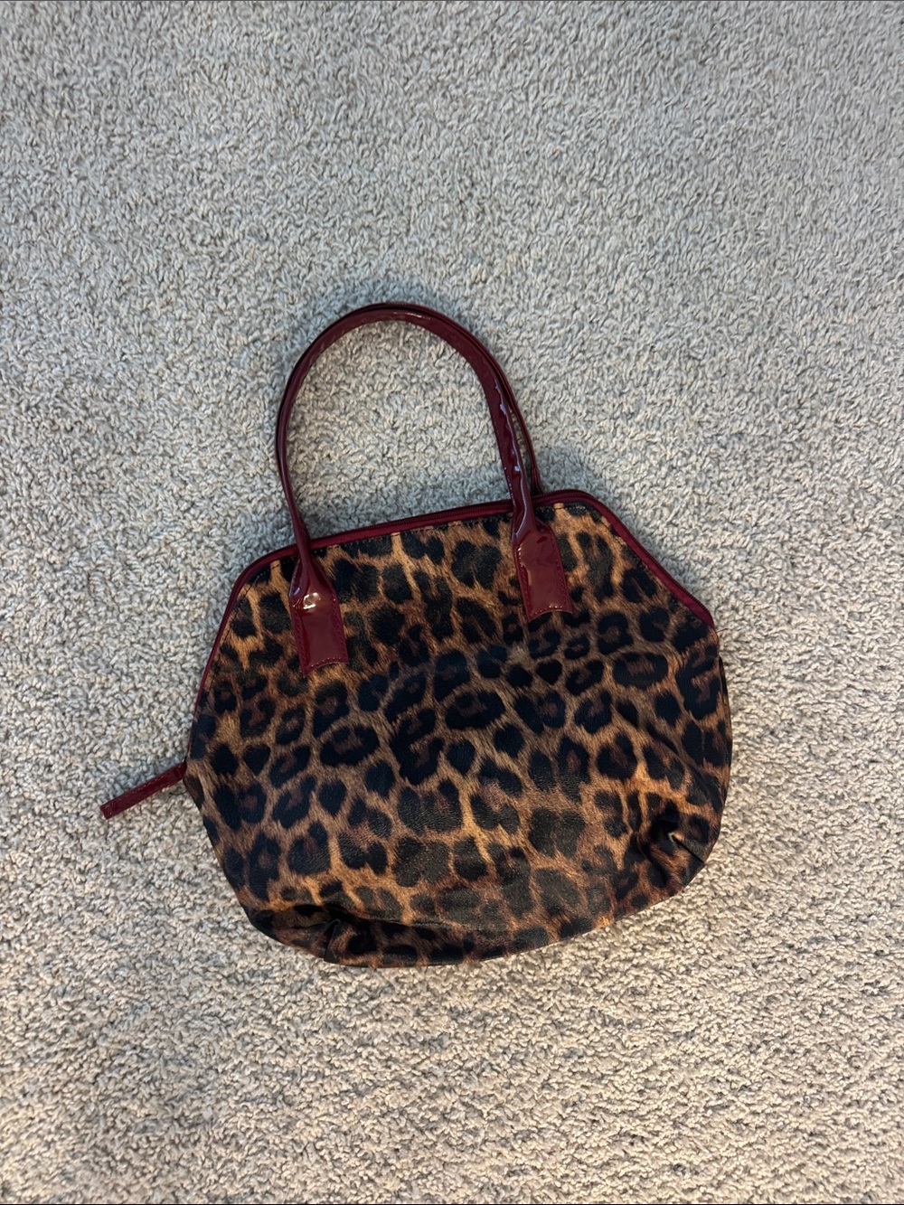 Leopard Print Tote Bag with Burgundy Trim